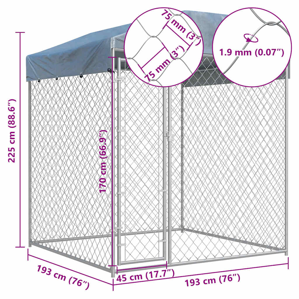 Outdoor Dog Kennel with Canopy Top 193x193x225 cm