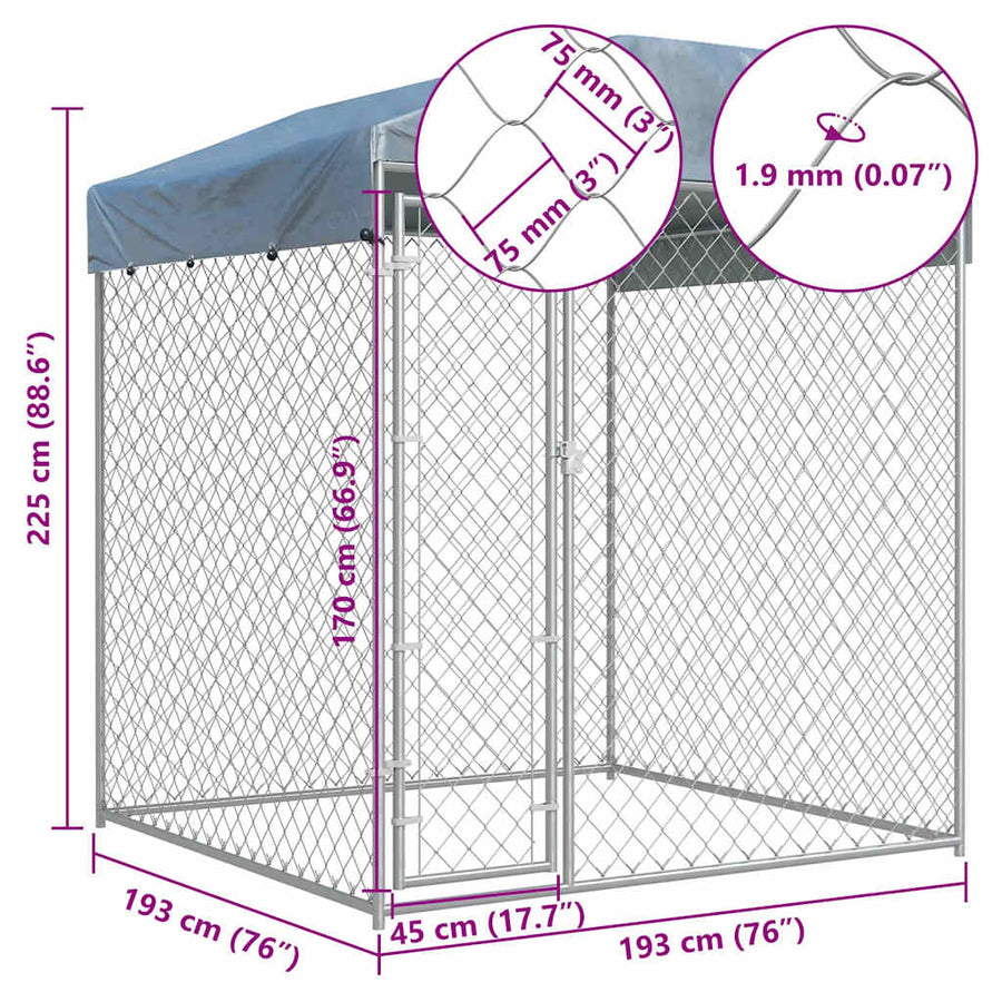 Outdoor Dog Kennel with Canopy Top 193x193x225 cm