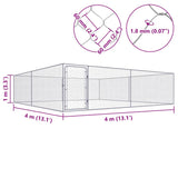 Outdoor Dog Kennel Galvanised Steel 4x4x1 m - 45-Degree Angle
