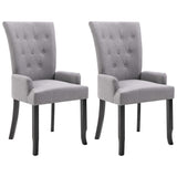 Dining Chairs with Armrests 2 pcs Light Grey Fabric - Front View