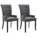 Dining Chairs with Armrests 2 pcs Dark Grey Fabric - Front View