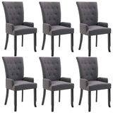 Dining Chairs with Armrests 6 pcs Dark Grey Fabric - Front View