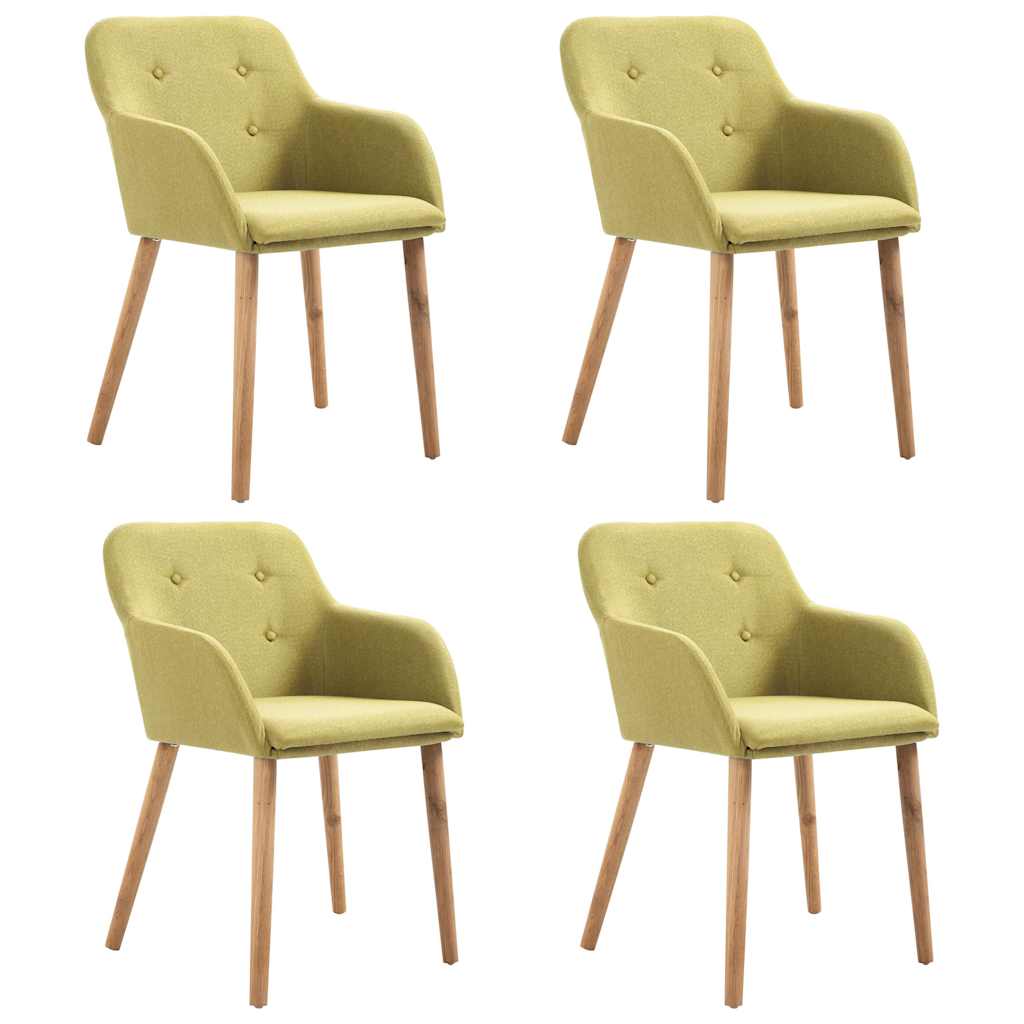 Dining Chairs 4 pcs Green Fabric and Solid Oak Wood