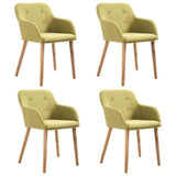 Dining Chairs 4 pcs Green Fabric and Solid Oak Wood