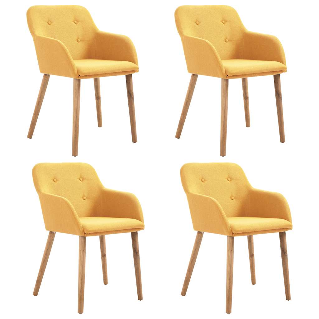Dining Chairs 4 pcs Yellow Fabric and Solid Oak Wood