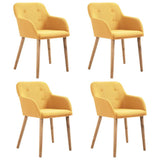 Dining Chairs 4 pcs Yellow Fabric and Solid Oak Wood