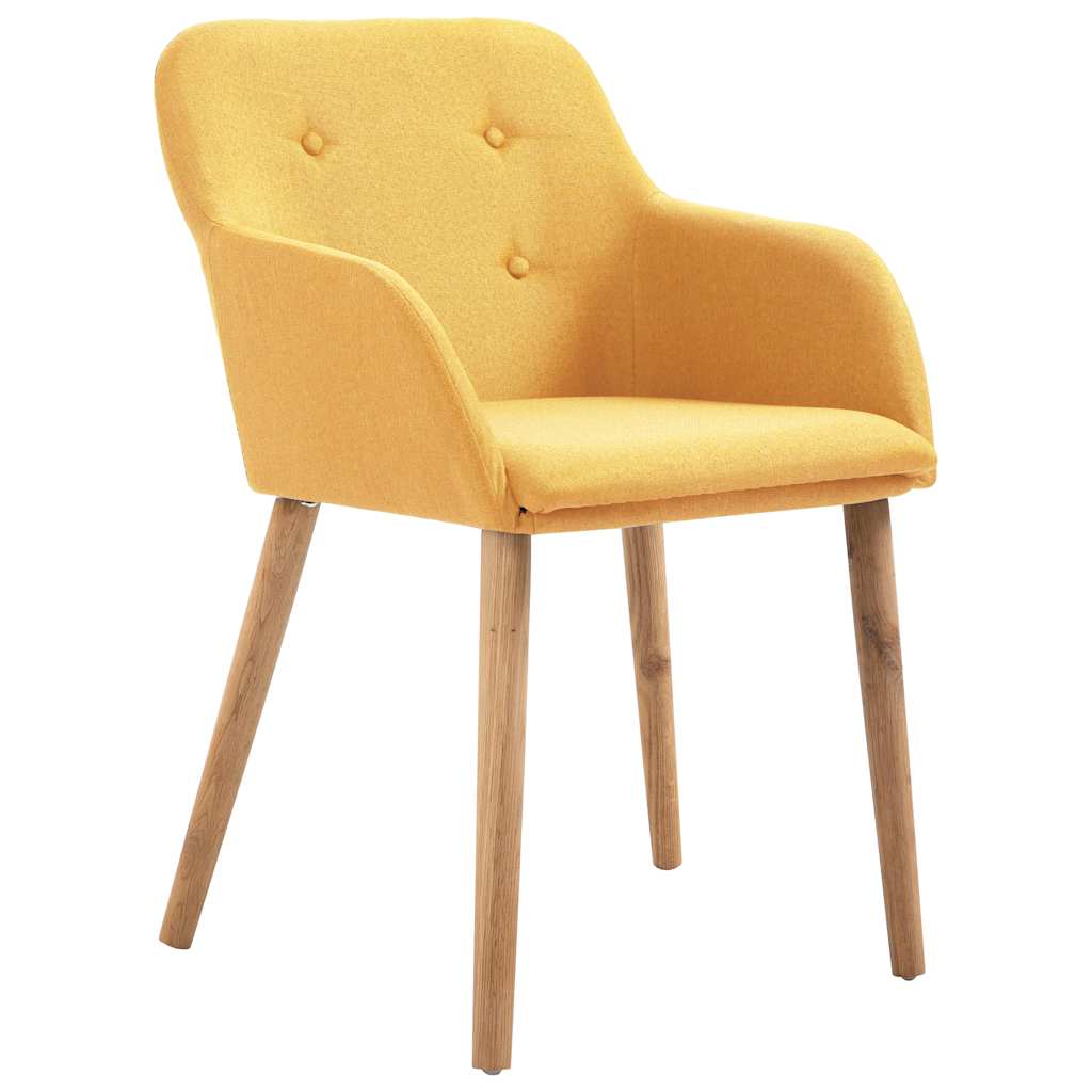 Dining Chairs 4 pcs Yellow Fabric and Solid Oak Wood
