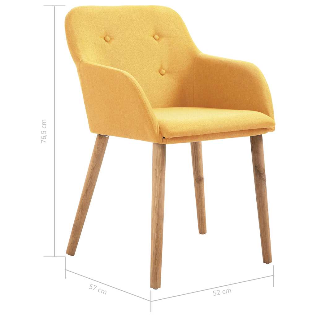 Dining Chairs 4 pcs Yellow Fabric and Solid Oak Wood