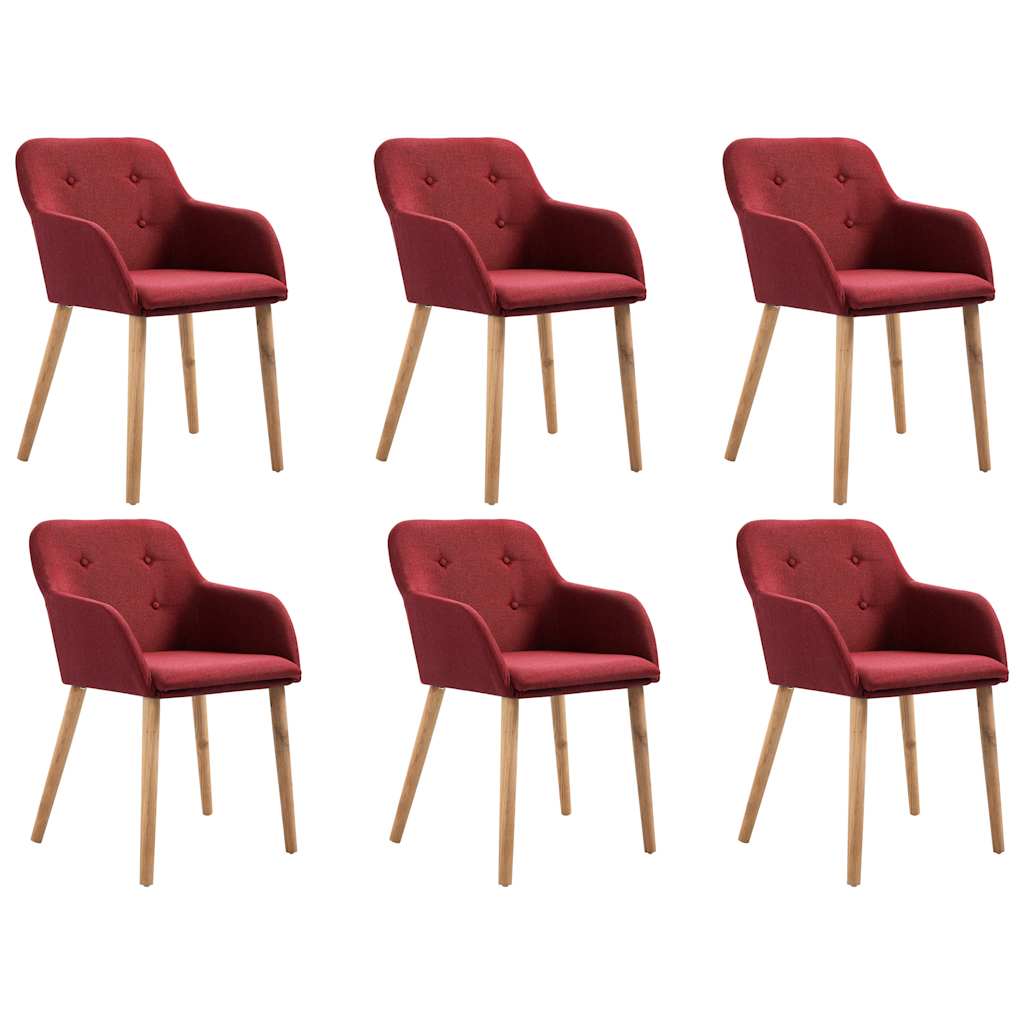 Dining Chairs 6 pcs Wine Red Fabric and Solid Oak Wood