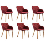 Dining Chairs 6 pcs Wine Red Fabric and Solid Oak Wood