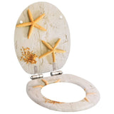 WC Toilet Seats 2 pcs with Soft Close Lids MDF Starfish Design - Front View