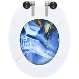 WC Toilet Seats 2 pcs with Soft Close Lids MDF Dolphins Design - Rear View