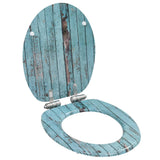 WC Toilet Seats 2 pcs with Soft Close Lids MDF Old Wood Design - Front View