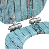 WC Toilet Seats 2 pcs with Soft Close Lids MDF Old Wood Design - Close-Up Angle