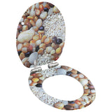 WC Toilet Seats 2 pcs with Soft Close Lids MDF Pebbles Design - Front View