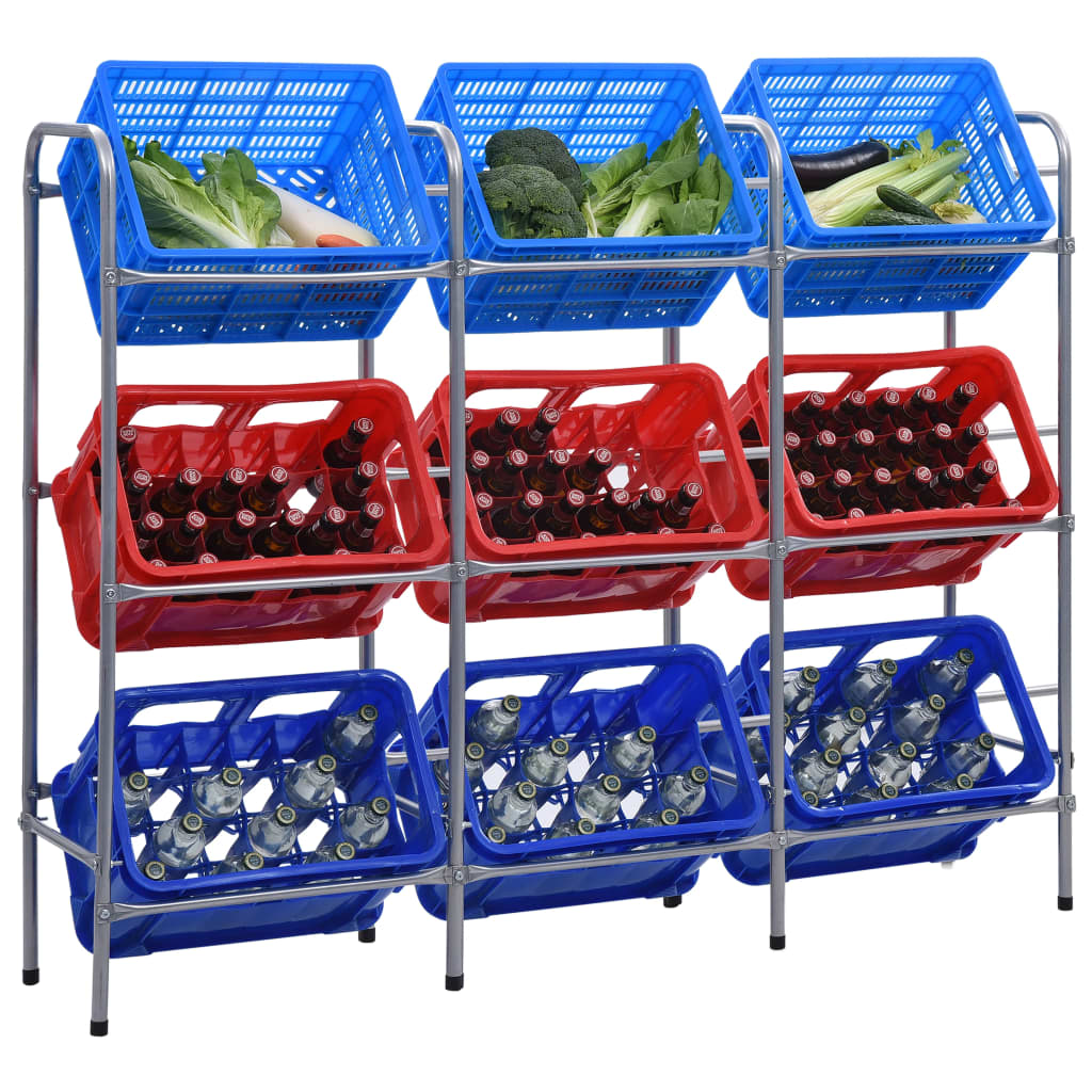 Storage Shelf for 9 Crates Silver 145x33x116 cm Steel