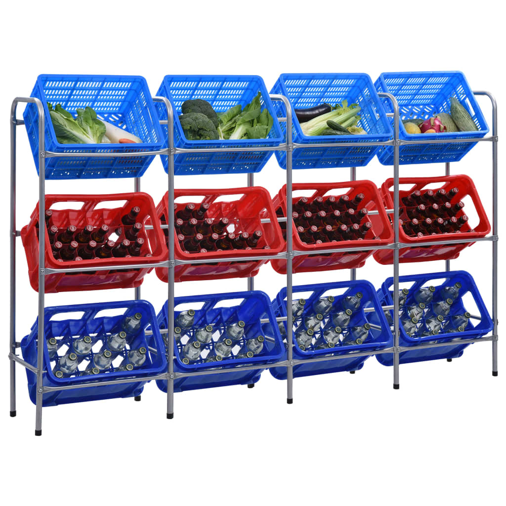 Storage Shelf for 12 Crates Silver 190x33x116 cm Steel
