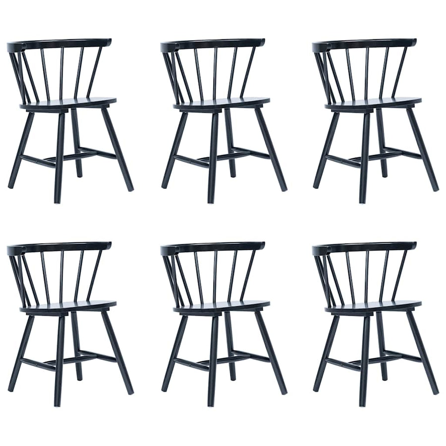 Dining Chairs 6 pcs Black Solid Rubber Wood