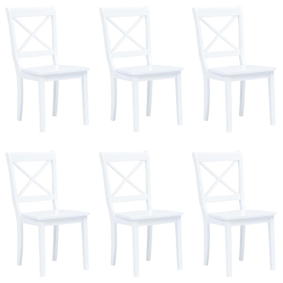 Dining Chairs 6 pcs White Solid Rubber Wood