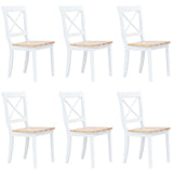 Dining Chairs 6 pcs White and Light Wood Solid Rubber Wood