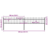 Garden Fence with Spear Top Steel 359x60 cm Black
