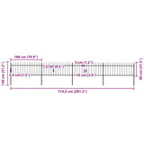 Garden Fence with Spear Top Steel 714.5x80 cm Black - 45-Degree Angle