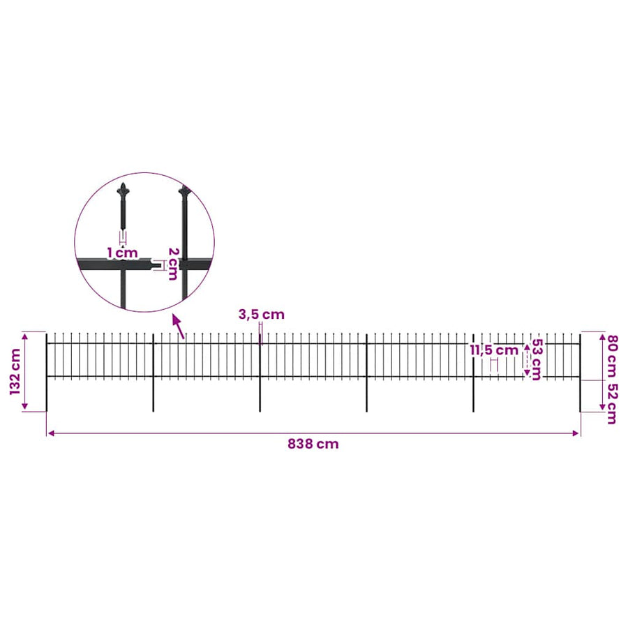 Garden Fence with Spear Top Steel 838x80 cm Black