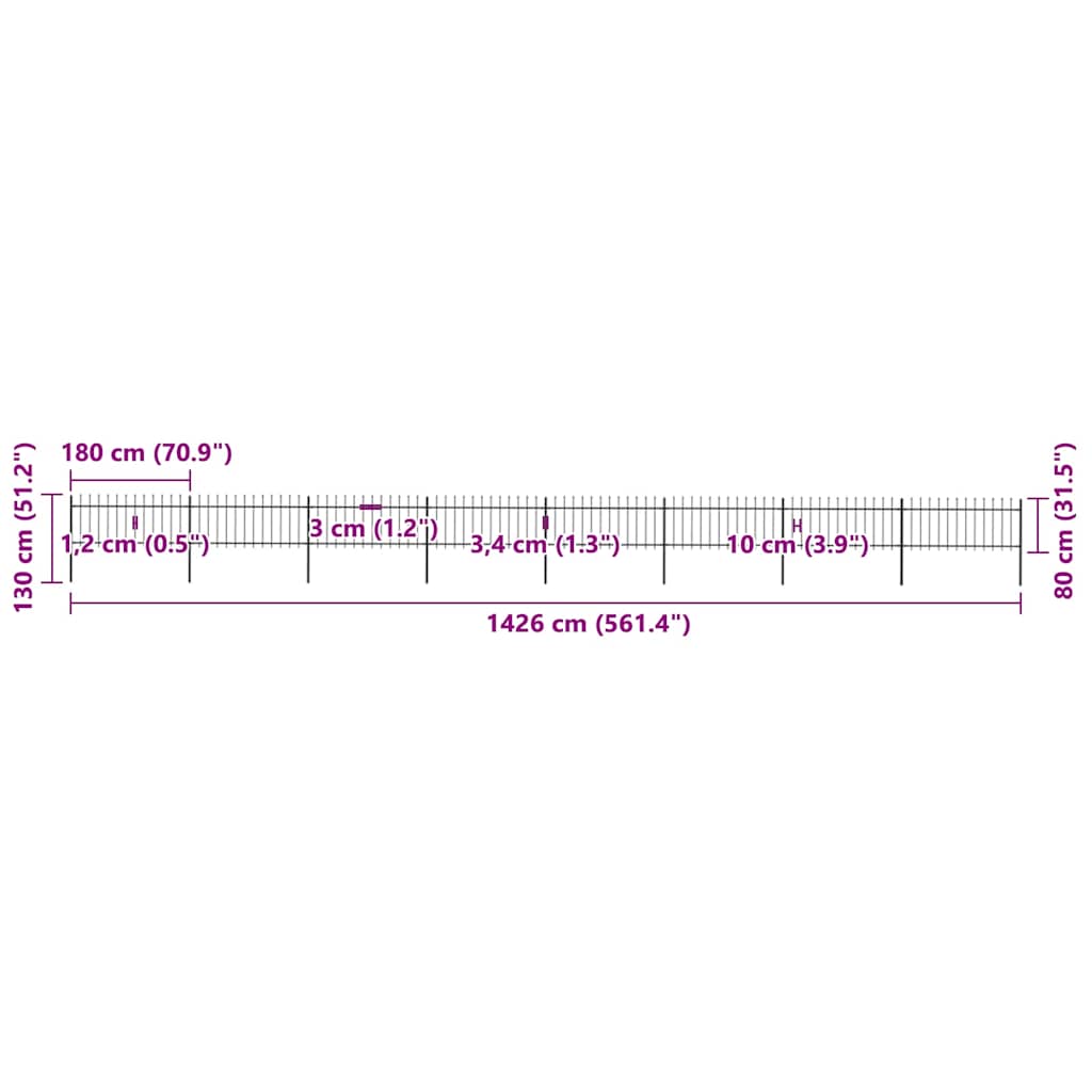 Garden Fence with Spear Top Steel 1426x80 cm Black