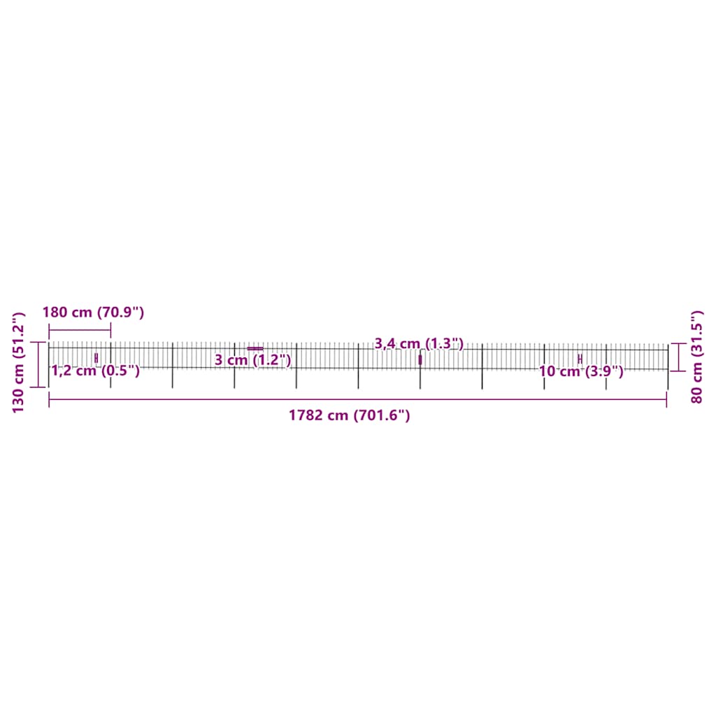 Garden Fence with Spear Top Steel 1781.5x80 cm Black