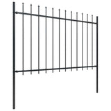 Garden Fence with Spear Top Steel 3.4 m Black - Front View