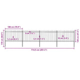 Garden Fence with Spear Top Steel 714.5x120 cm Black - 45-Degree Angle