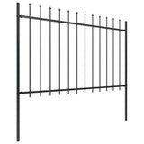 Garden Fence with Spear Top Steel 1070x120 cm Black - Front View