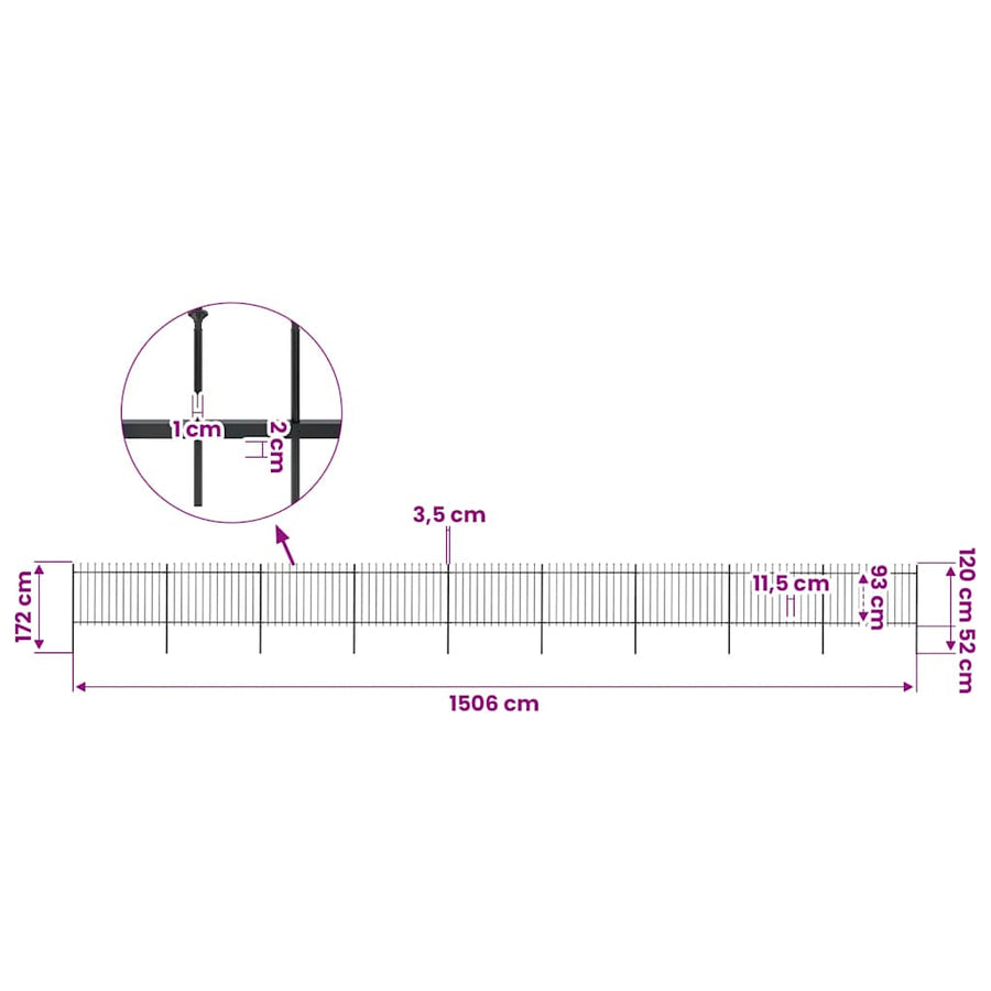 Garden Fence with Spear Top Steel 1506x120 cm Black