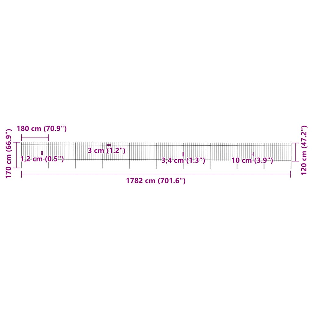 Garden Fence with Spear Top Steel 1781.5x120 cm Black