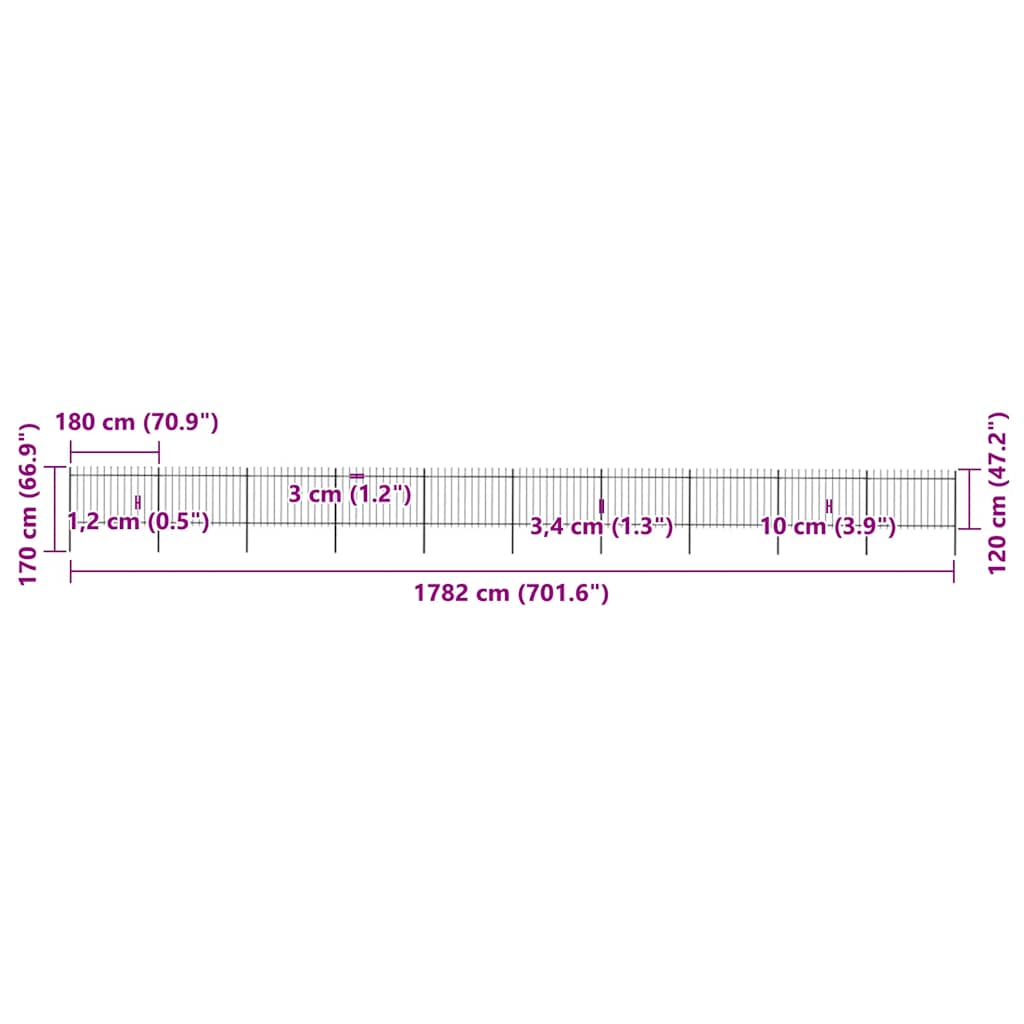 Garden Fence with Spear Top Steel 1781.5x120 cm Black