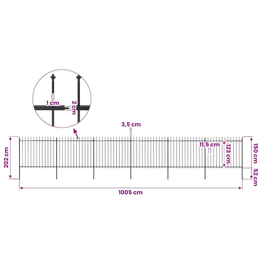 Garden Fence with Spear Top Steel 1005x150 cm Black