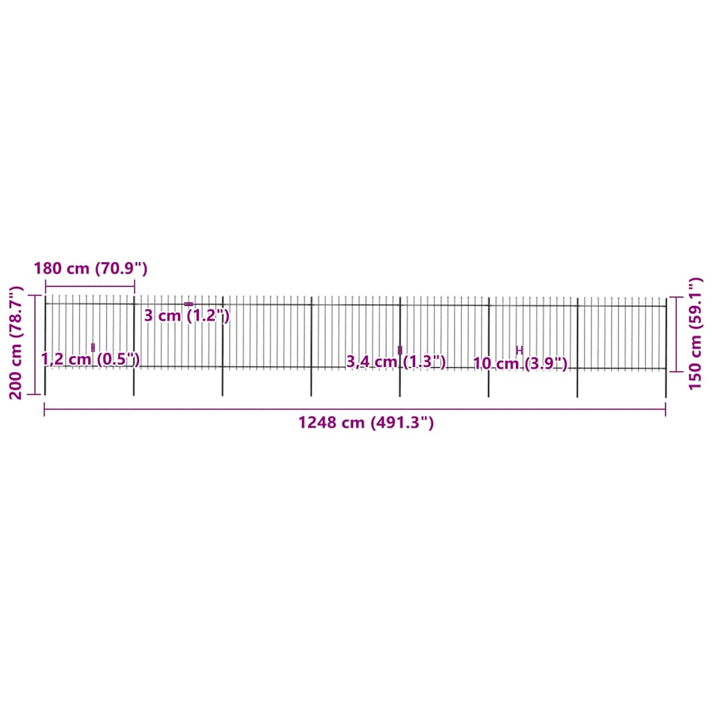 Garden Fence with Spear Top Steel 1248x150 cm Black