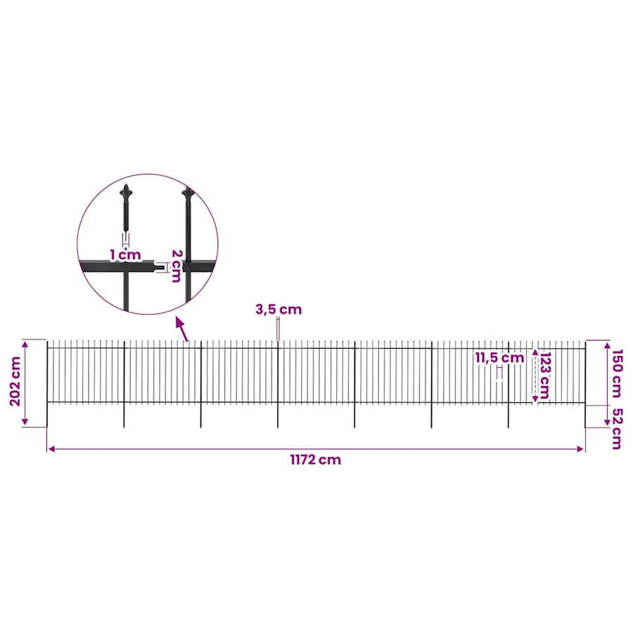 Garden Fence with Spear Top Steel 1172x150 cm Black