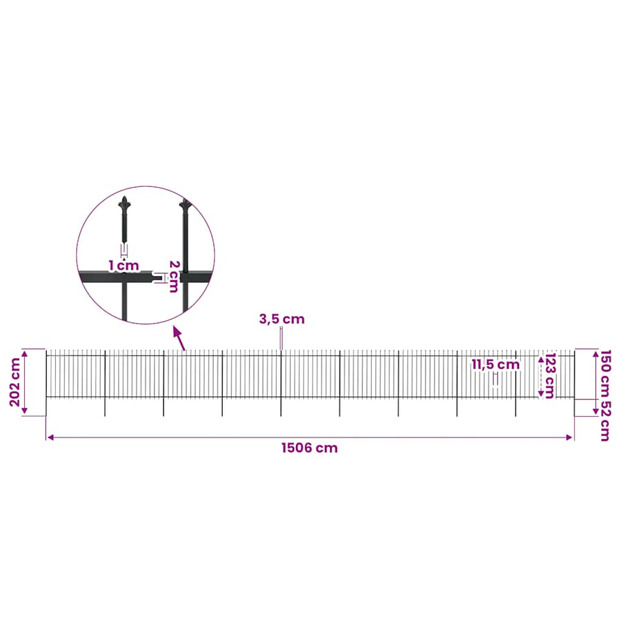 Garden Fence with Spear Top Steel 1506x150 cm Black