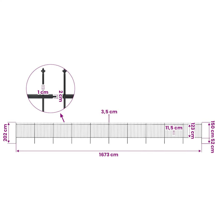 Garden Fence with Spear Top Steel 1673x150 cm Black