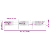Garden Fence with Hoop Top Steel 537x60 cm Black