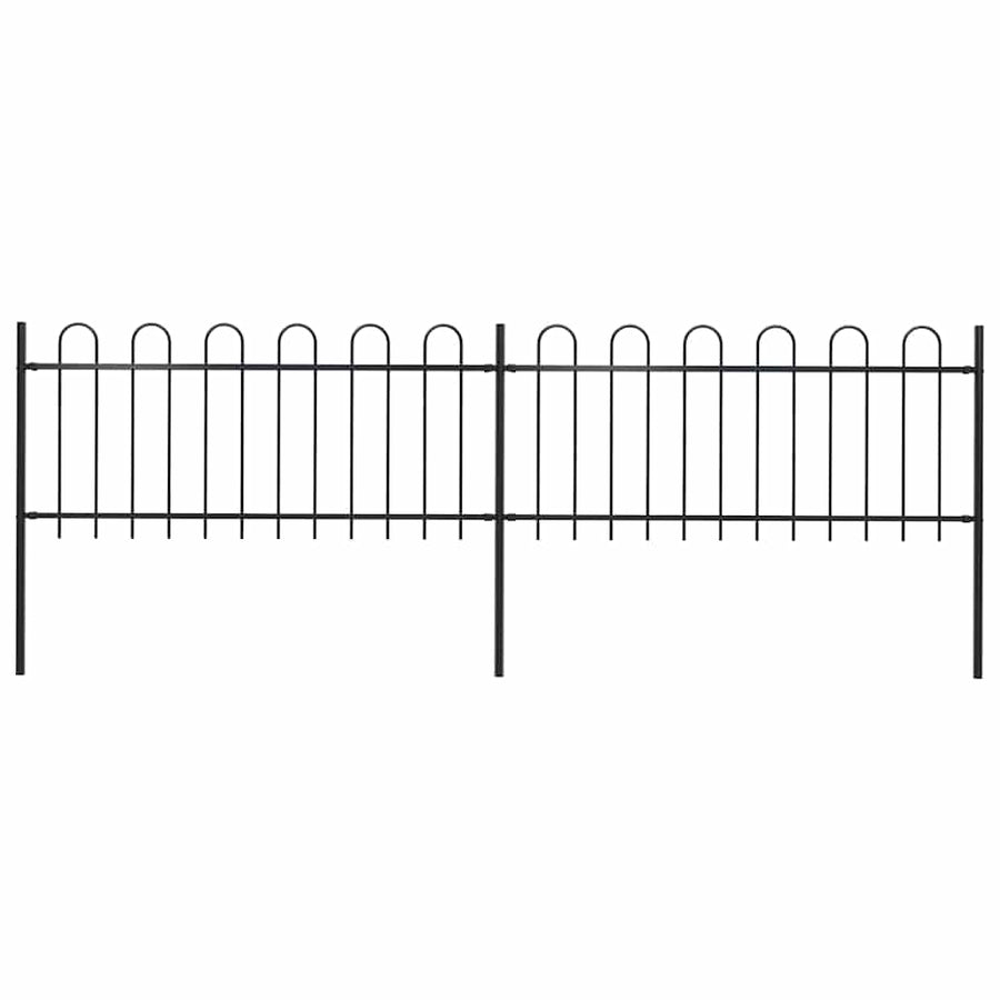 Garden Fence with Hoop Top Steel 337x80 cm Black