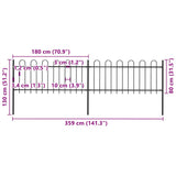 Garden Fence with Hoop Top Steel 359x80 cm Black