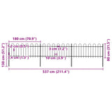 Garden Fence with Hoop Top Steel 537x80 cm Black - 45-Degree Angle