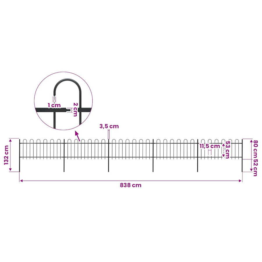Garden Fence with Hoop Top Steel 671x80 cm Black