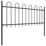 Garden Fence with Hoop Top Steel 892.5x80 cm Black - Front View
