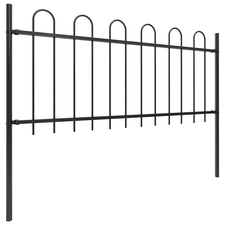 Garden Fence with Hoop Top Steel 1005x80 cm Black
