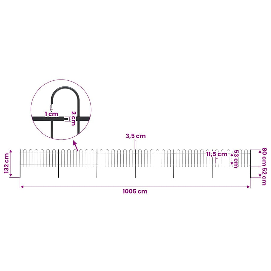 Garden Fence with Hoop Top Steel 1005x80 cm Black