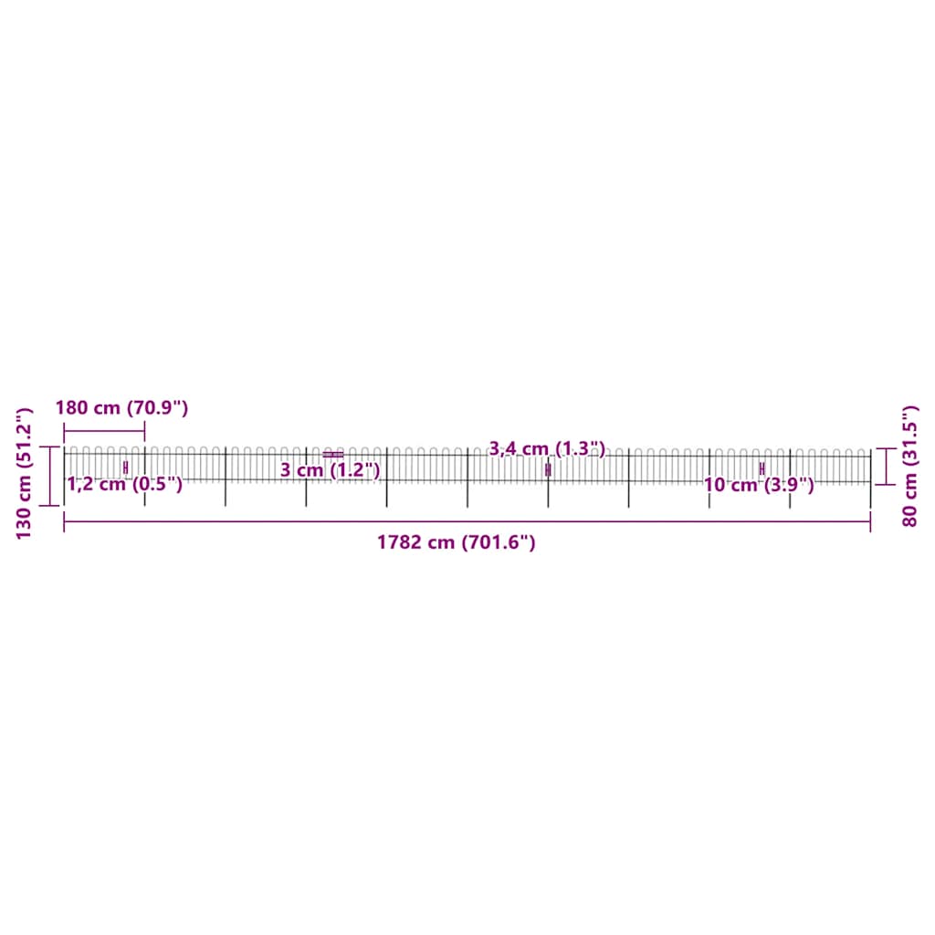 Garden Fence with Hoop Top Steel 1781.5x80 cm Black