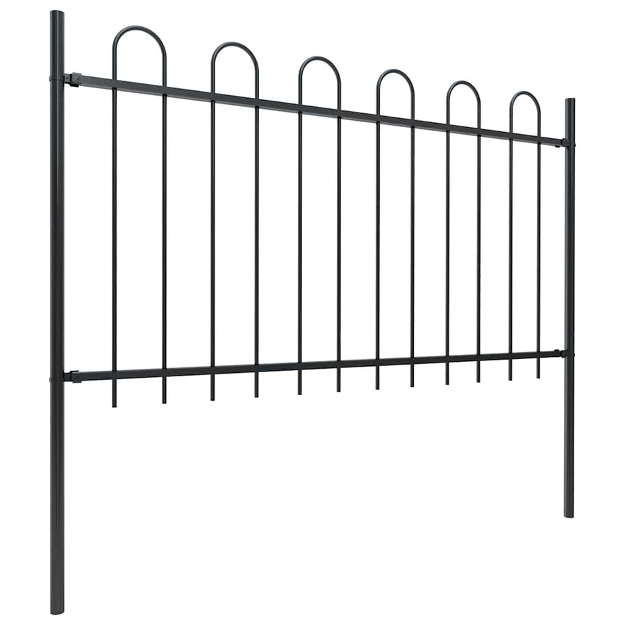 Garden Fence with Hoop Top Steel 337x100 cm Black